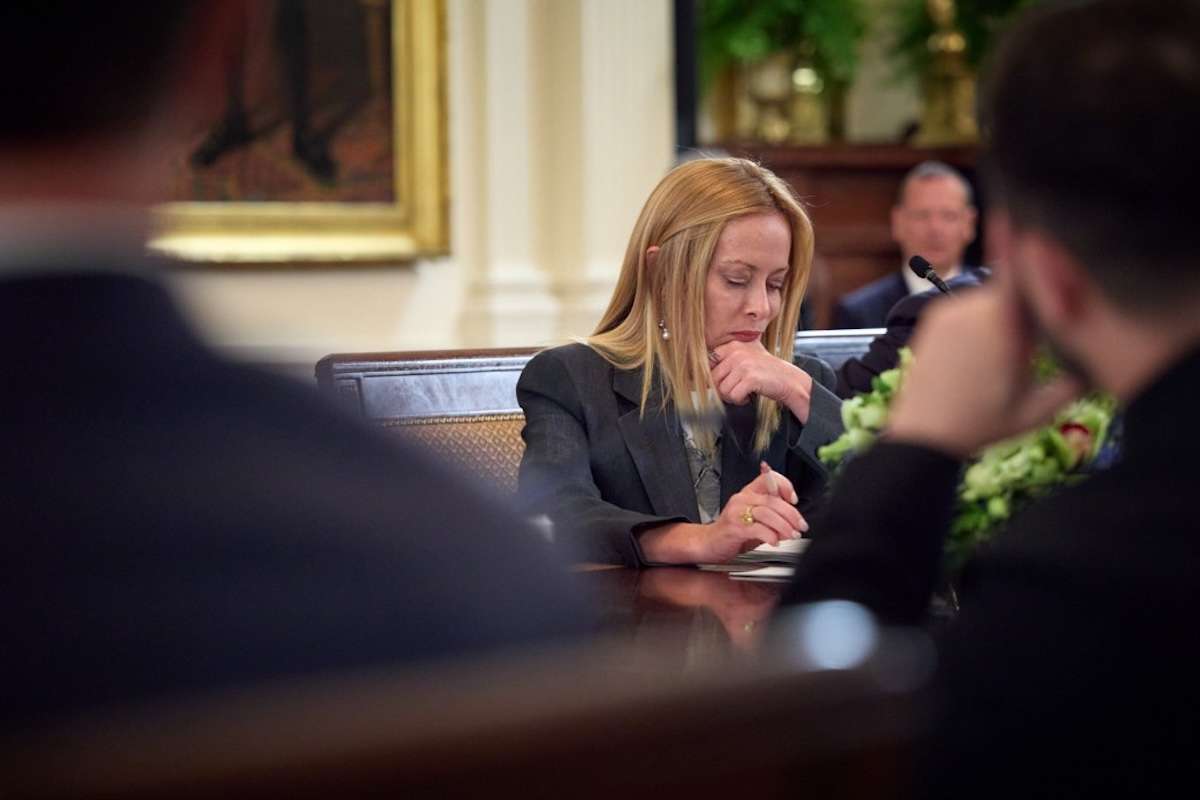 Giorgia Meloni, primeira-ministra de Itália. Visita de Zelensky à Casa Branca, 18 de agosto de 2025