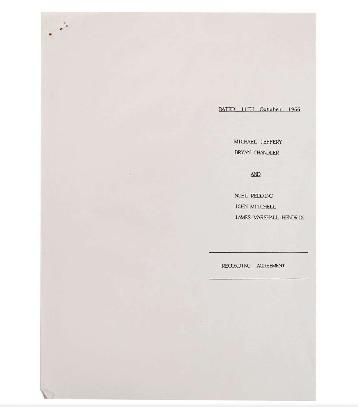 Primeiro contrato dos The Jimi Hendrix Experience