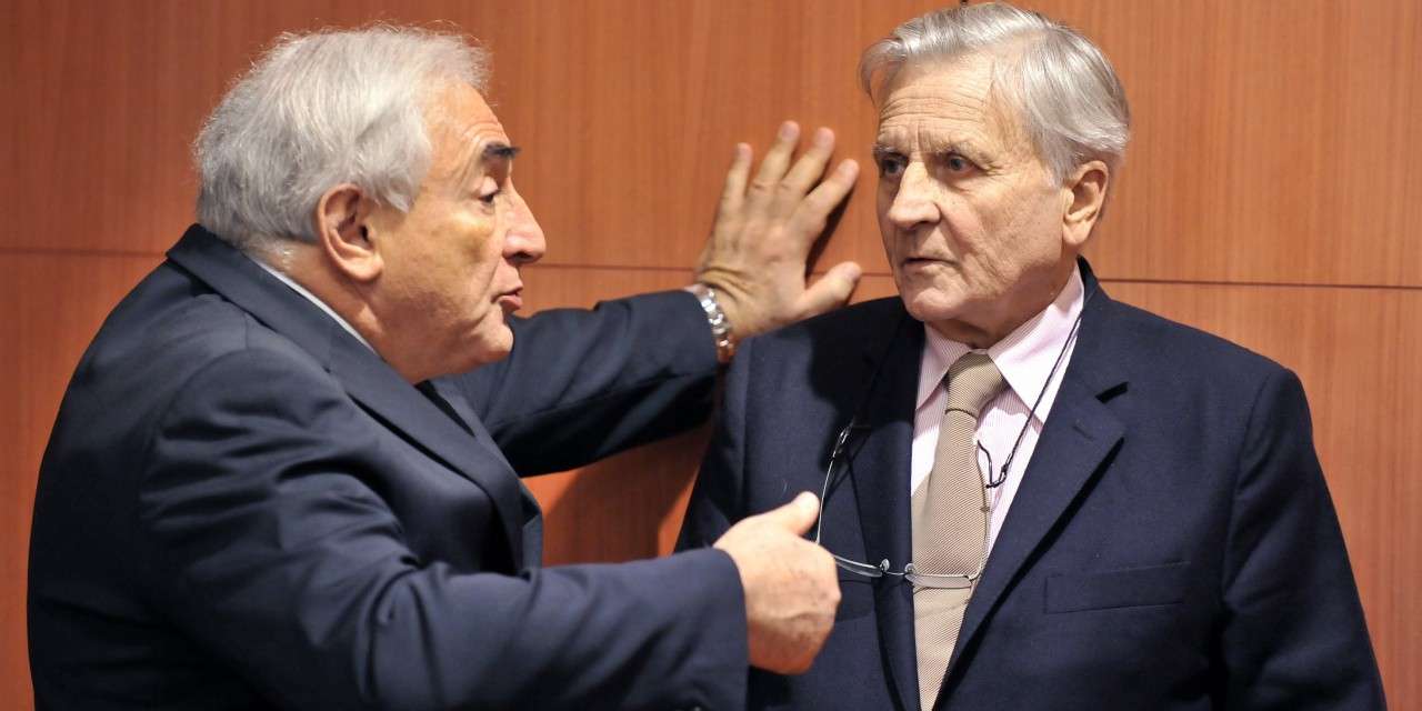 O ex-presidente do FMI, Dominique Strauss-Khan e o ex-governador do BCE, Jean-Claude Trichet, dois dos protagonistas originais da troika