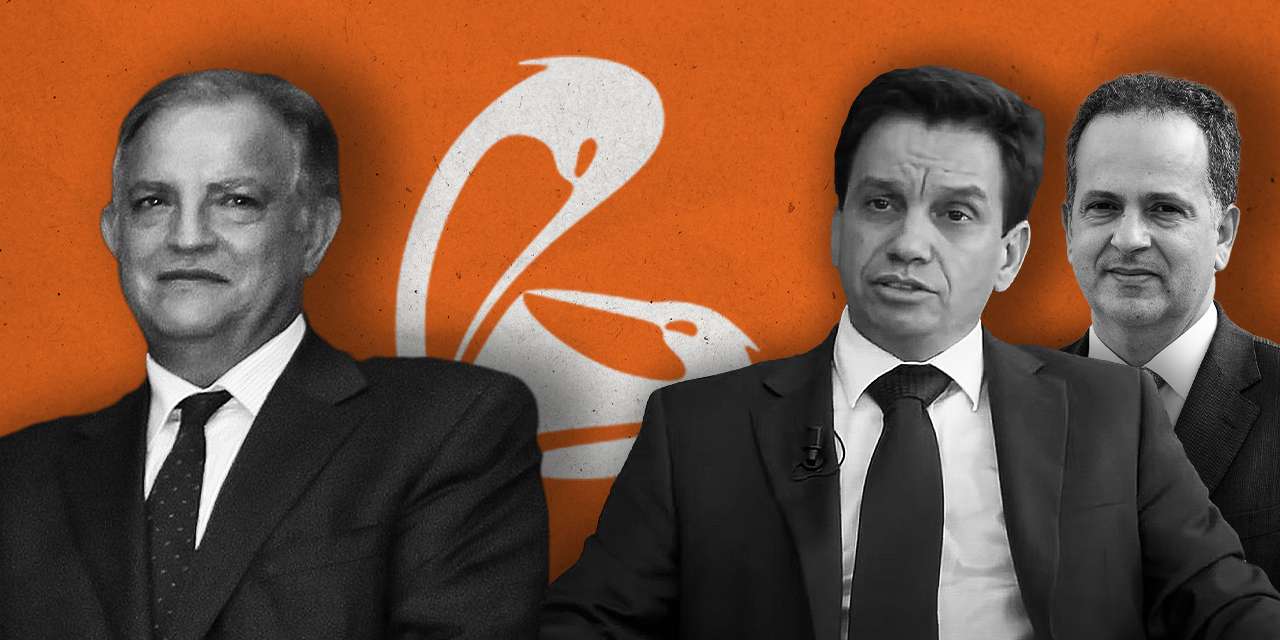 Virgílio Lima, Miguel Coelho e a possível "terceira via" lançada por quadros do banco, Pedro Alves. ILUSTRAÇÃO: Ana Martingo/OBSERVADOR