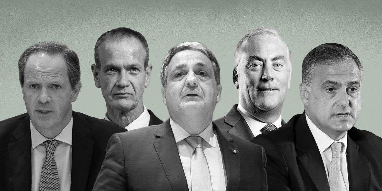 Pedro Castro e Almeida (Santander Portugal), Miguel Maya (BCP), Paulo Macedo (CGD), Mark Bourke (Novo Banco) e João Pedro Oliveira e Costa (BPI).
