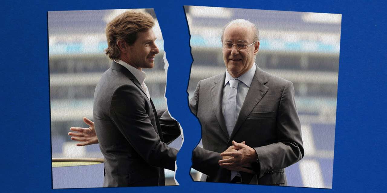 Pinto da Costa e André Villas-Boas na tribuna presidencial durante a apresentação do técnico que ganhou Campeonato, Taça, Supertaça e Liga Europa em 2010/11. Mais de uma década depois, discutem a presidência do FC Porto