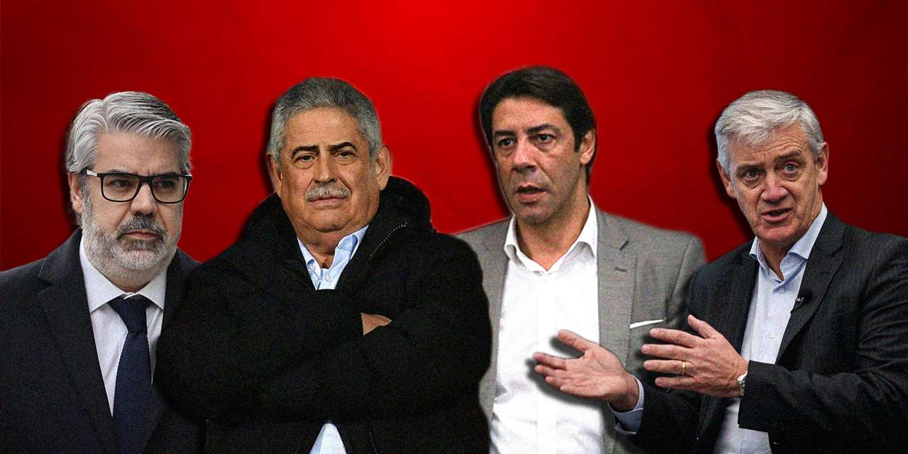 (da esquerda para a direita) Paulo Gonçalves, ex-assessor jurídico do Benfica, Luís Filipe Vieira, ex-presidente do Benfica, Rui Costa, presidente atual do Benfica, e Domingos Soares Oliveira, ex-administrador do Benfica