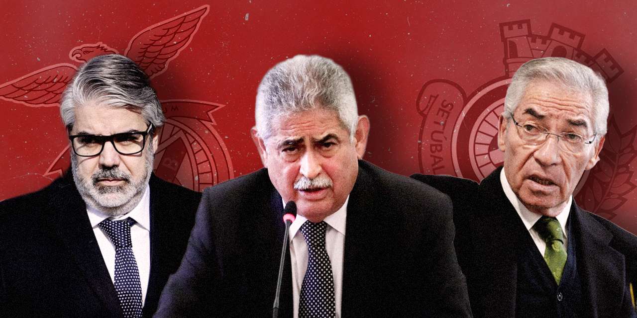 (da esquerda para a direita) Paulo Gonçalves, ex-assessor da Benfica SAD, Luís Filipe Vieira, ex-presidente da Benfica SAD, e Fernando Oliveira, ex-presidente do Vitória Futebol Clube
