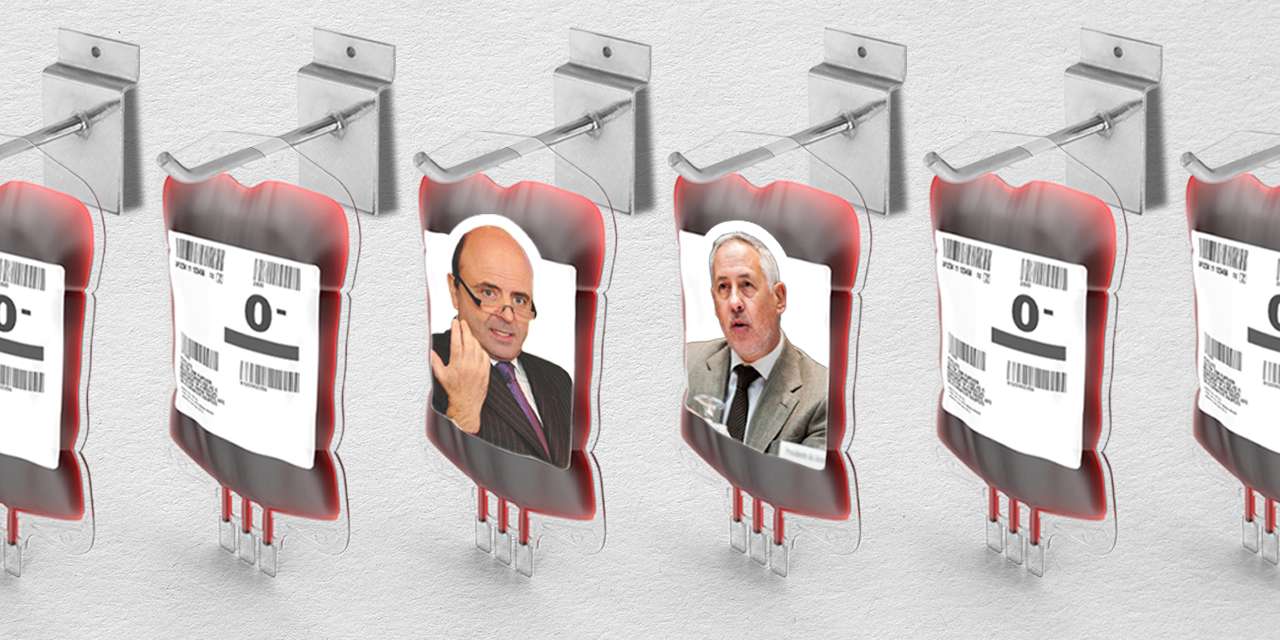 Paulo Lalanda e Castro, ex-líder da farmacêutica Octapharma, e Luís Cunha Ribeiro, ex-presidente da Administração Regional de Saúde de Lisboa e Vale do Tejo (da esquerda para a direita)