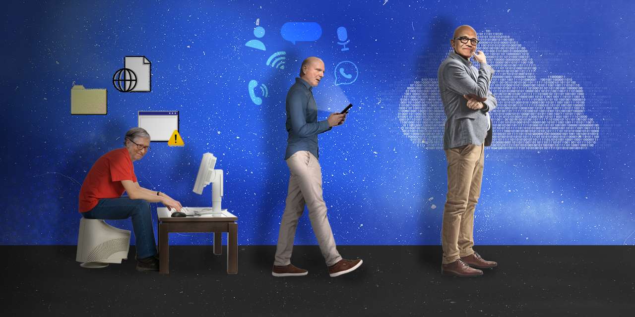 Bill Gates criou o negócio, Steve Ballmer continuou o foco no Windows e perdeu passo na oportunidade do mobile. Satya Nadella, o terceiro CEO, abriu a empresa a parcerias, expandiu a cloud e a apostou na IA