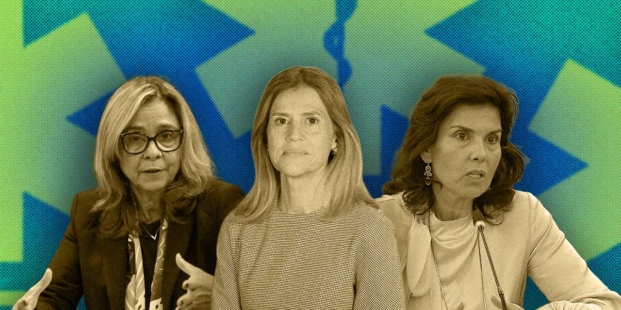 A ministra Ana Paula Martins (à esquerda); a ex-secretária de Estado da Gestão da Saúde, Cristina Vaz Tomé (ao centro); e a ex-chefe de gabinete desta, Anabela Barata (à direita)