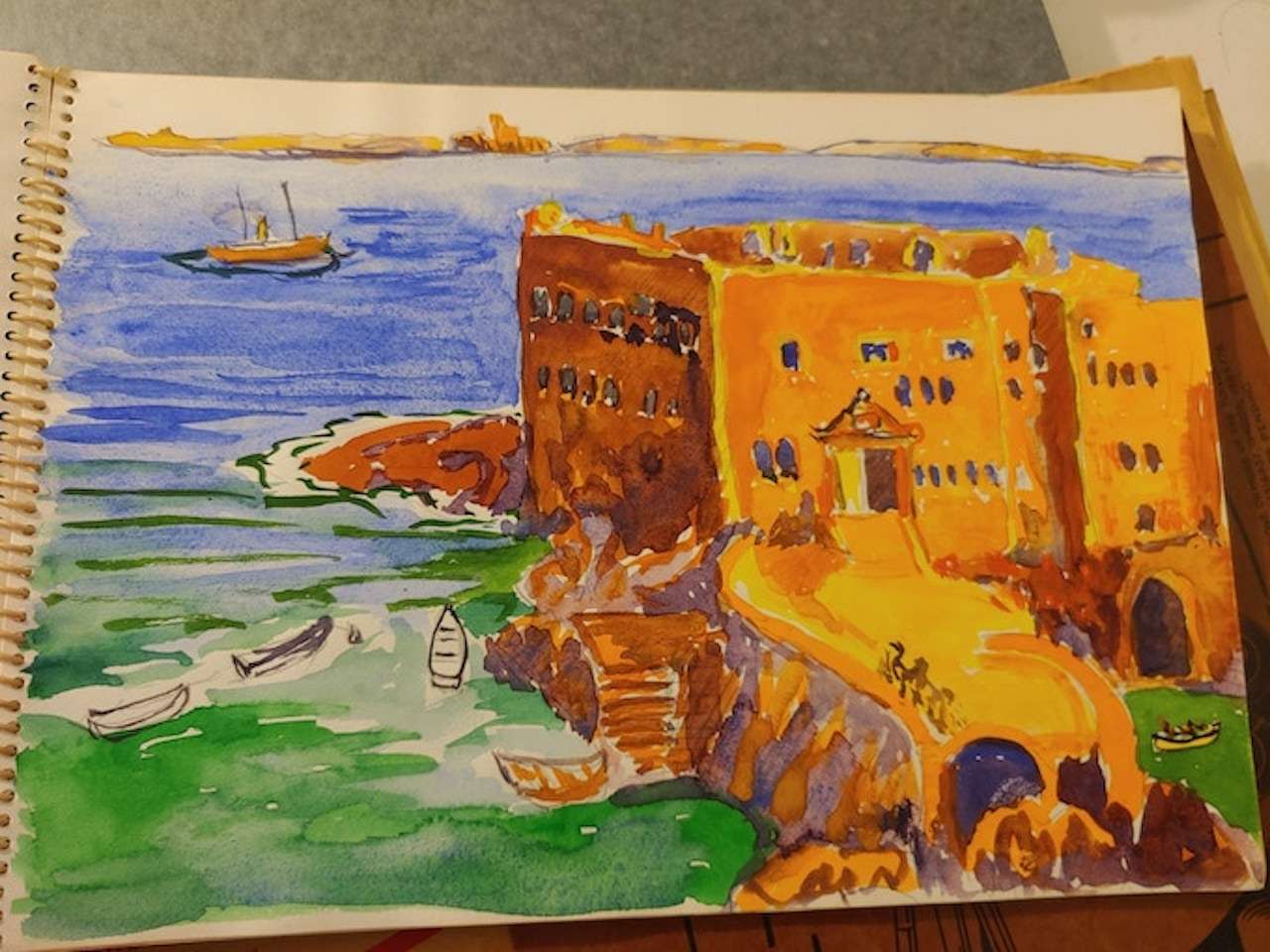 Painting of Fort of the Berlengas by John Dos Passos. The Dos Passos family has maintained a strong relationship with Portugal and Madeira for generations