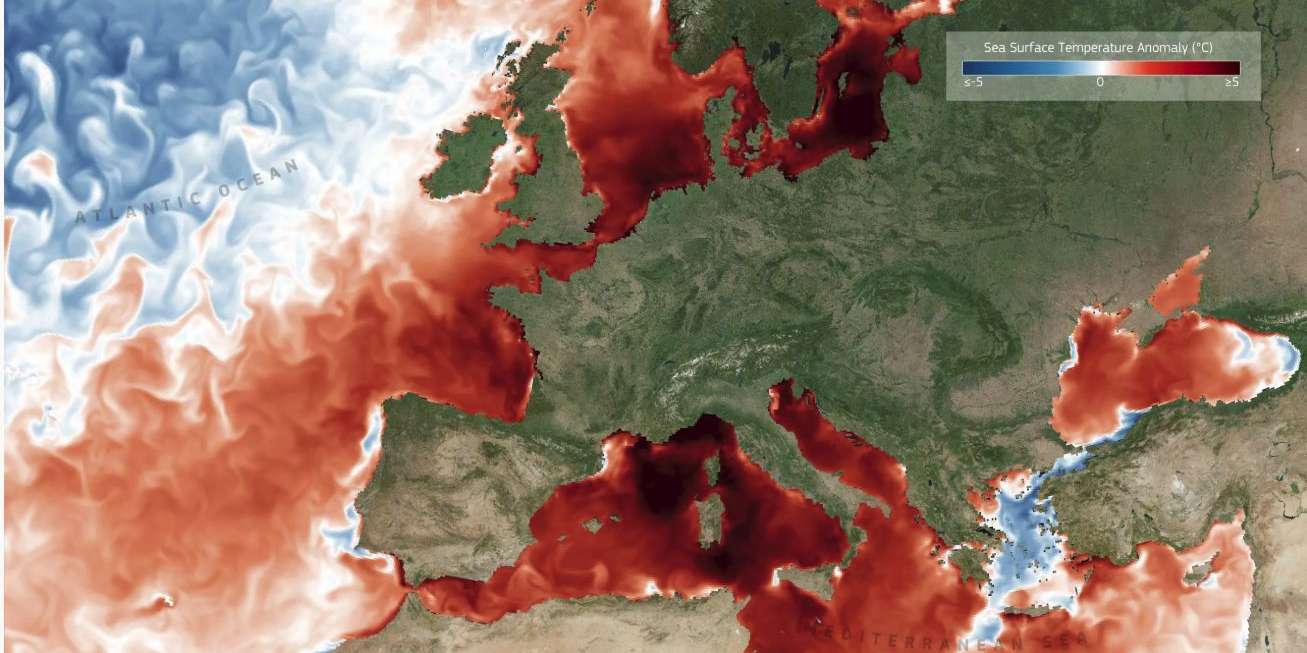 A foto do dia do sistema Copernicus de terça-feira: a temperatura da água do mar do Mediterrâneo e do Atlântico em valores recorde. Uma das culpadas disto tudo