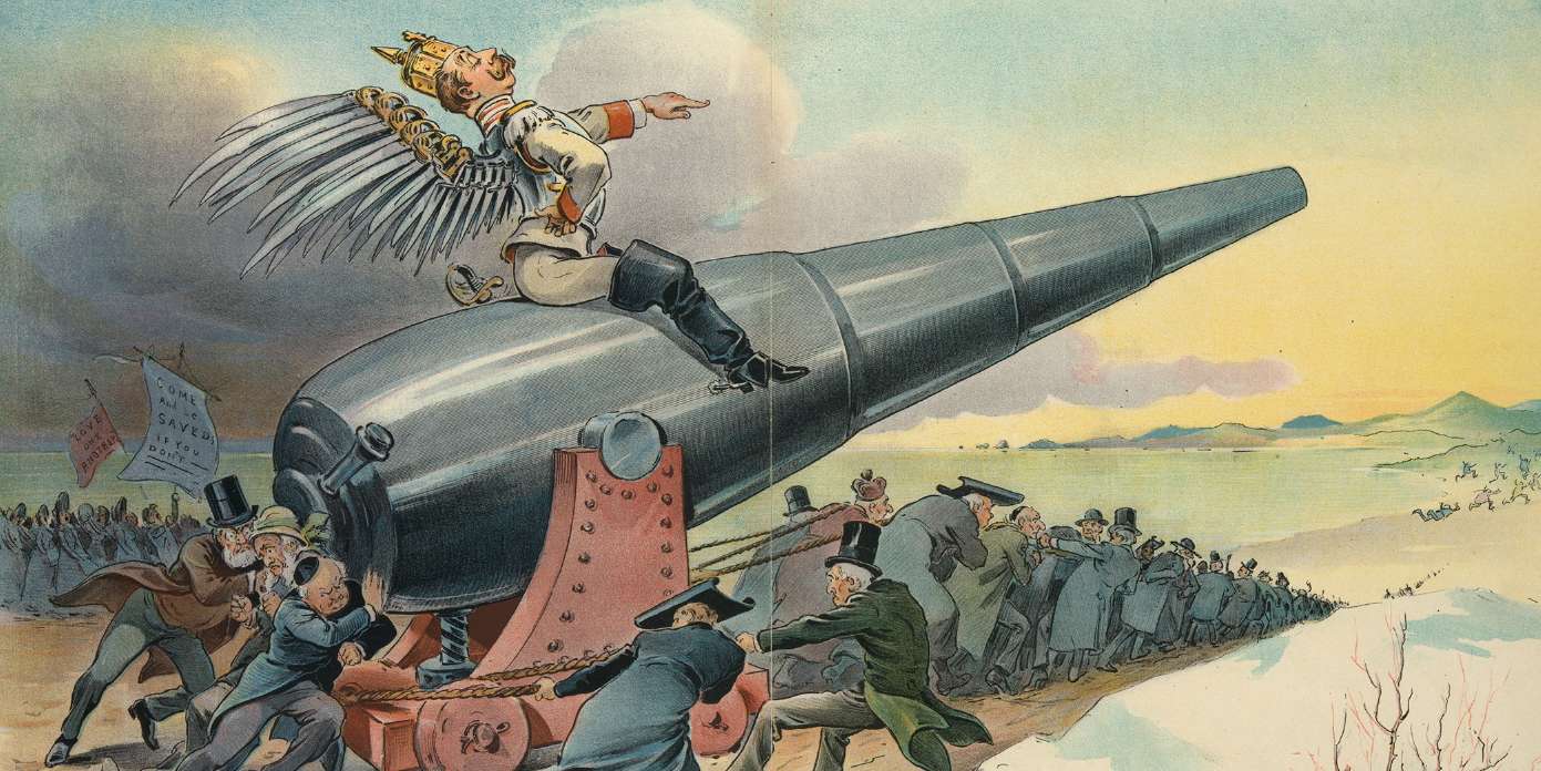 “O agente do avanço da civilização moderna”: cartoon de Udo Keppler, publicado na revista satírica americana Puck a 12 de Janeiro de 1898