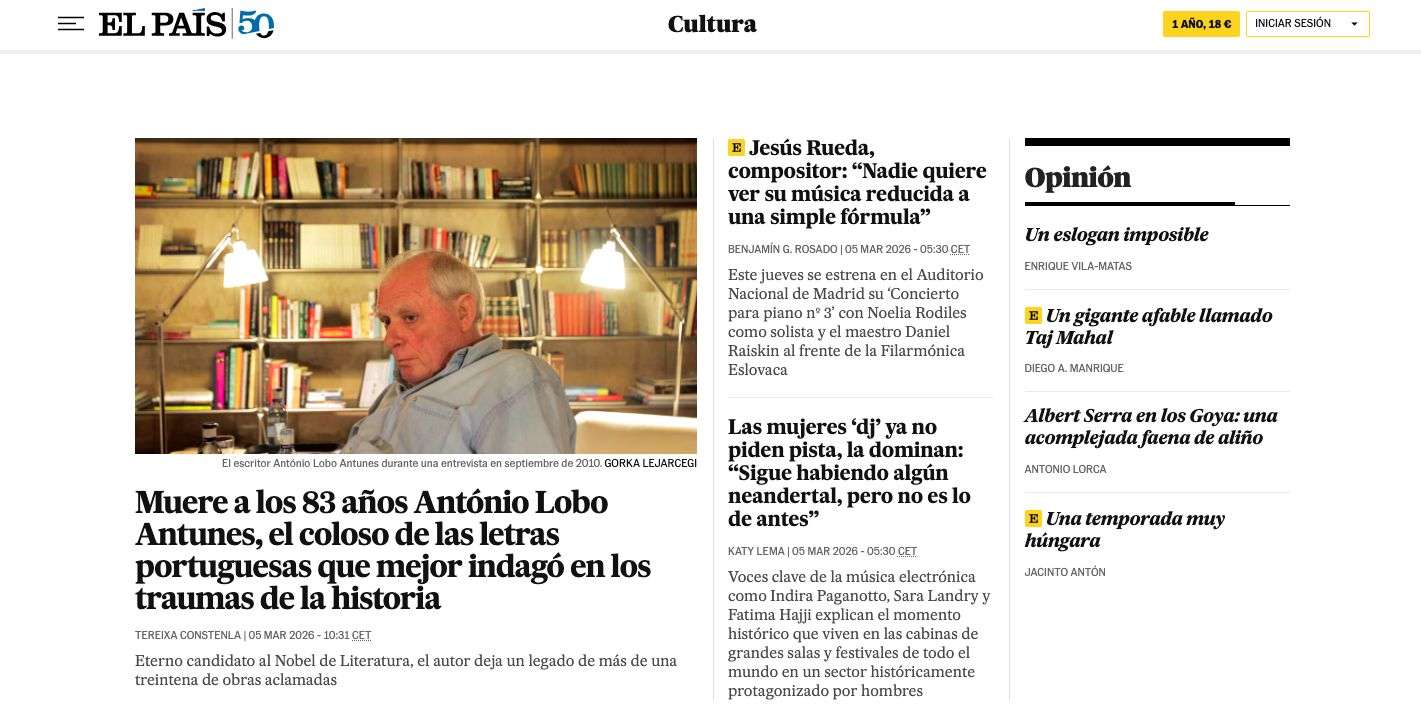 El País morte de António Lobo Antunes