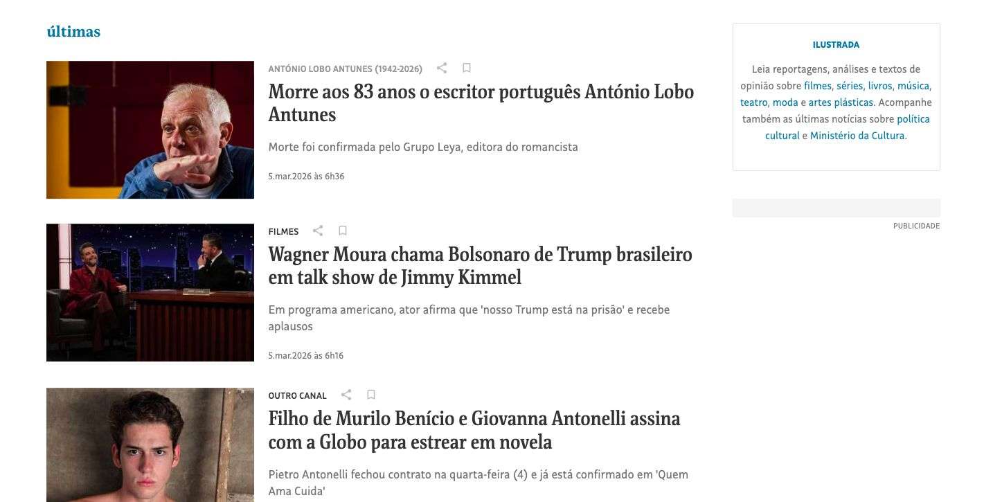 Folha de São Paulo morte António Lobo Antunes