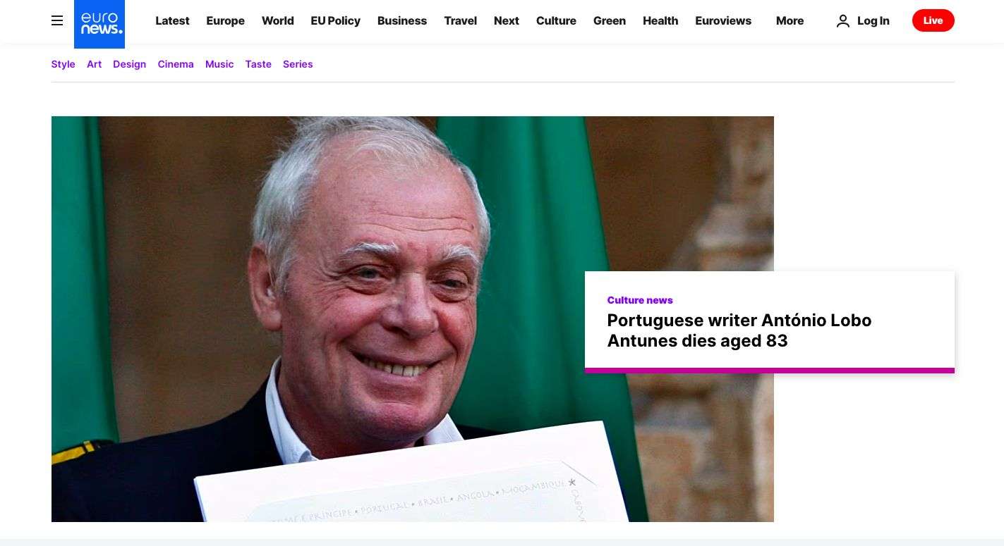 Euronews morte António lobo Antunes