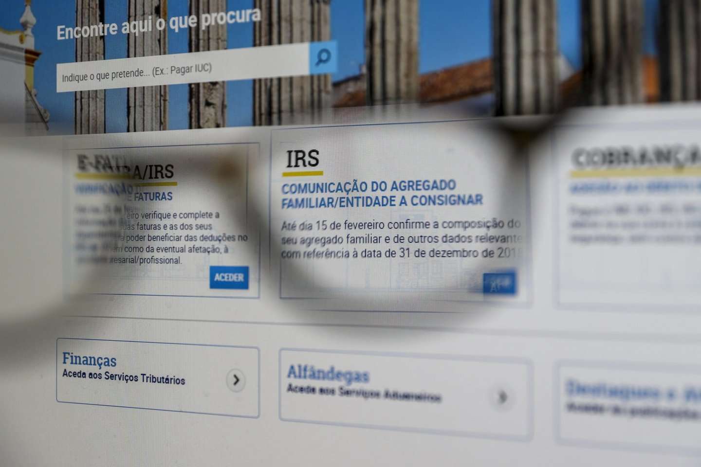 Imagem do Site das Finanças, declarações de IRS
