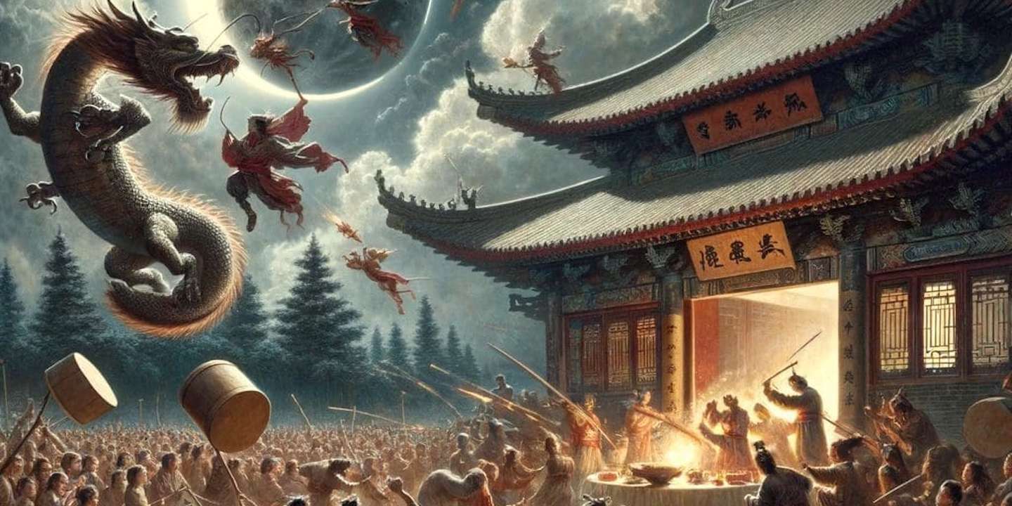 Os rituais chineses contra os eclipses incluiam sempre um dragão