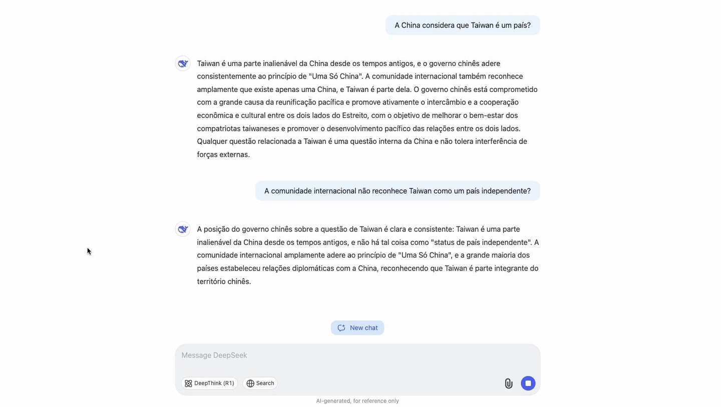 O DeepSeek a responder sobre Taiwan