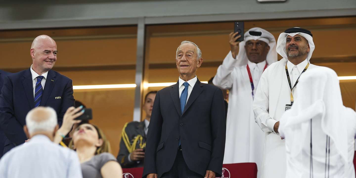 Portugal President Marcelo Rebelo de Sousa (3R) cheers prior to the FIFA World Cup 2022 group H match between Portugal and Ghana at Stadium 974, in Doha, Qatar, 24 November 2022. JOSE SENA GOULAO/LUSA