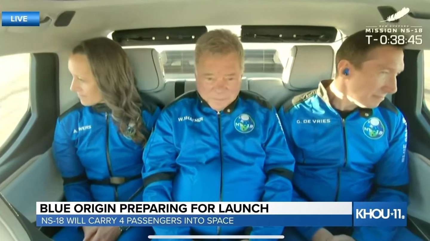 William Shatner take part in New Shepard spacecraft crew