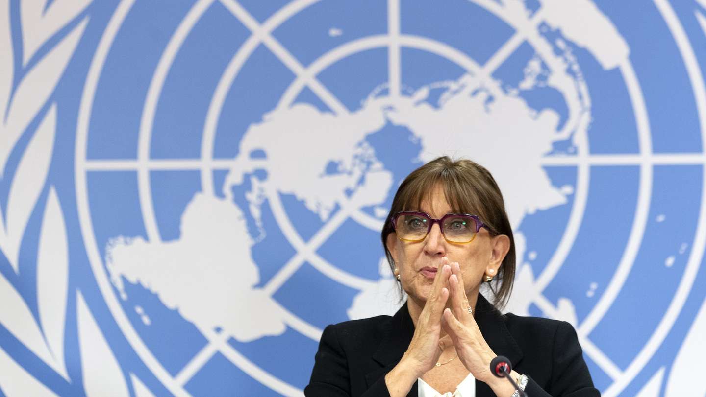 epa09467838 The new Secretary General of the United Nations Conference on Trade and Development (UNCTAD), Rebeca Grynspan, speaks during a press conference at the European headquarters of the United Nations in Geneva, Switzerland, 14 September 2021. The Costa Rican economist took up her new role on 13 September for a four-year mandate.  EPA/SALVATORE DI NOLFI