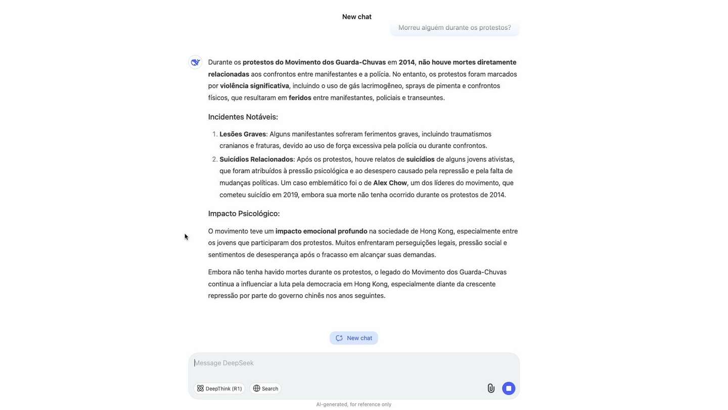 DeepSeek responde sobre Hong Kong