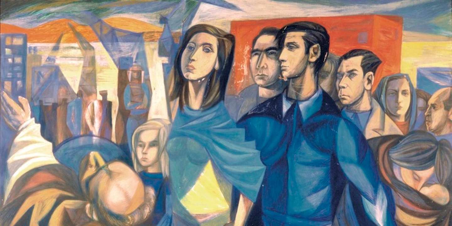 "A Marcha", obra do pintor Júlio Pomar, de 1952, que evoca vários artistas neo-realistas