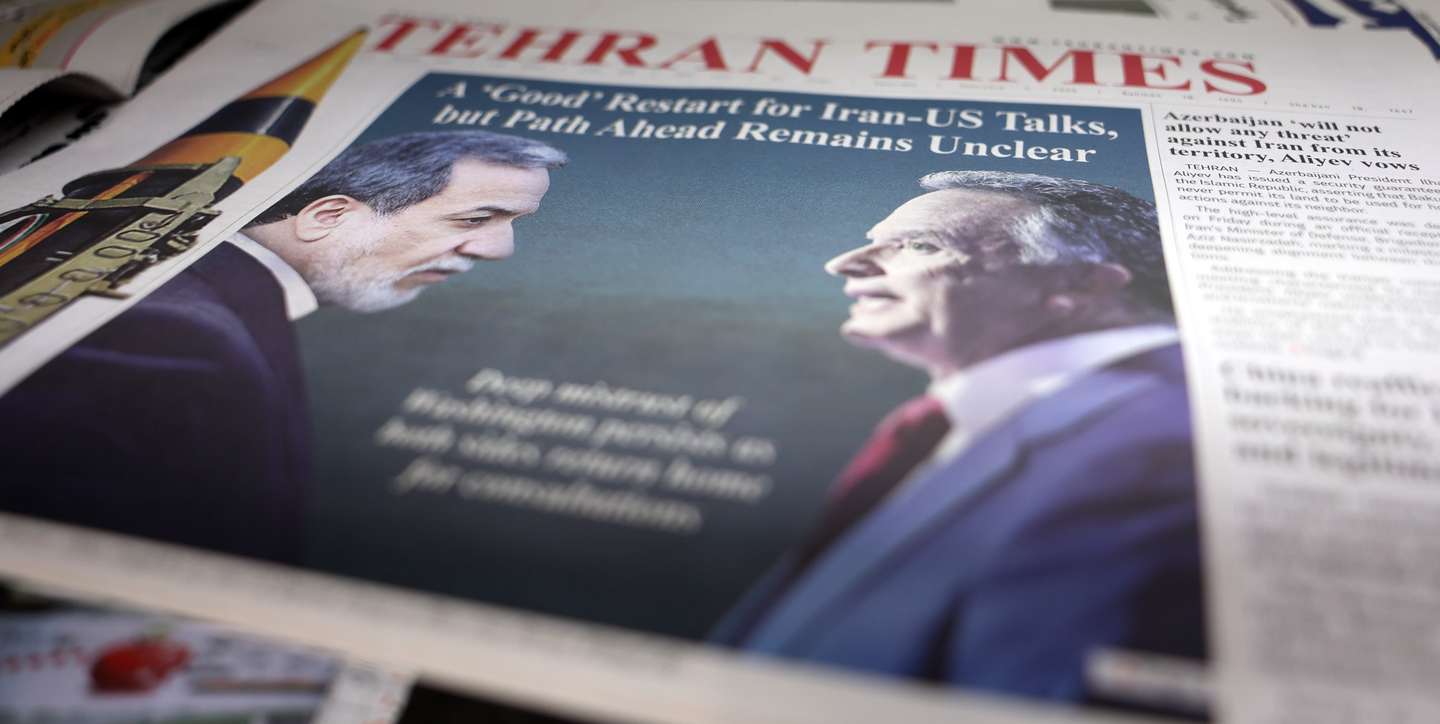 epaselect epa12711494 A copy of Iranian daily newspaper Tehran Times carrying picture of Iranian foreign minister Abbas Araghchi and USA special envoy Steve Witkoff is on display outside a kiosk in Tehran, Iran, 07 February 2026. Iranian foreign minister Abbas Araghchi called the negotiations with the USA positive and said both side agreed to continue the negotiations.  EPA/ABEDIN TAHERKENAREH