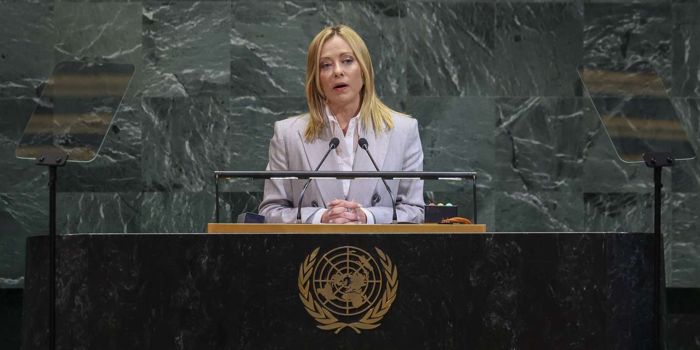 epa12403512 Italian Prime Minister Giorgia Meloni speaks during the General Debate of the 80th session of the United Nations General Assembly (UNGA) at the United Nations headquarters in New York, USA, 24 September 2025.  EPA/SARAH YENESEL