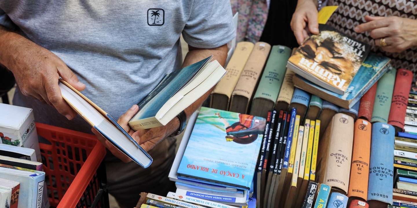 Visitantes da 12.ª edição da Feira do Livro do Porto nos jardins do Palácio de Cristal, Porto, 22 de agosto de 2025. Fundada em 1930, a Feira do Livro do Porto é desde 2016 organizada pela autarquia local. JOSÉ COELHO/LUSA