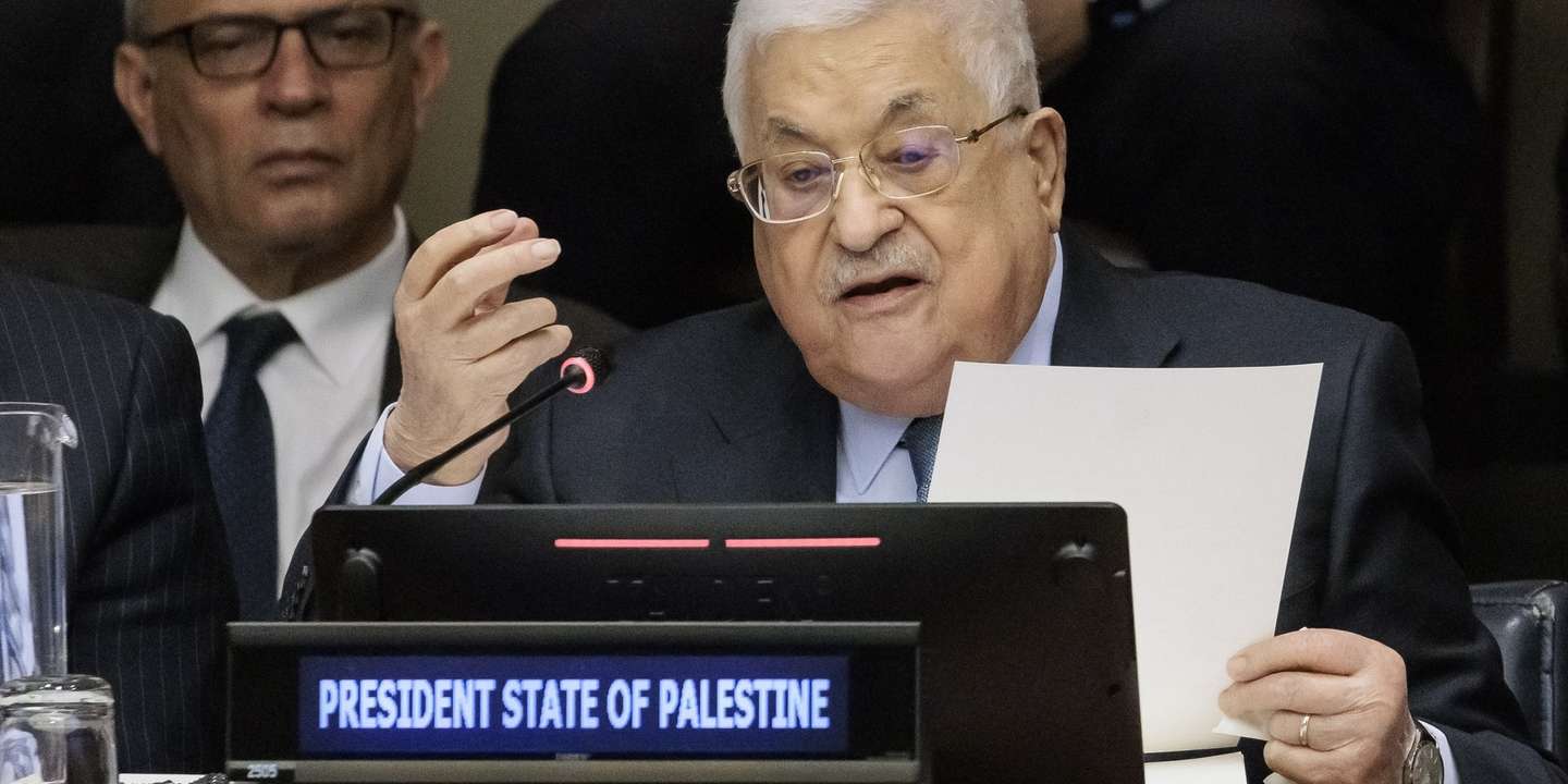 epa10629774 Palestine's President Mahmoud Abbas (C) speaks during a meeting marking the 75th observation by Palestine of Nakba held by the United Nations' Committee on the Exercise of the Inalienable Rights of the Palestinian People at United Nations headquarters in New York, New York, USA, 15 May 2023. Nakba, which is being observed at the UN for the first time today, is marked annually by Palestinians to commemorate the mass displacement of Palestinians that followed the 15 May 1948 establishment of Israel.  EPA/JUSTIN LANE