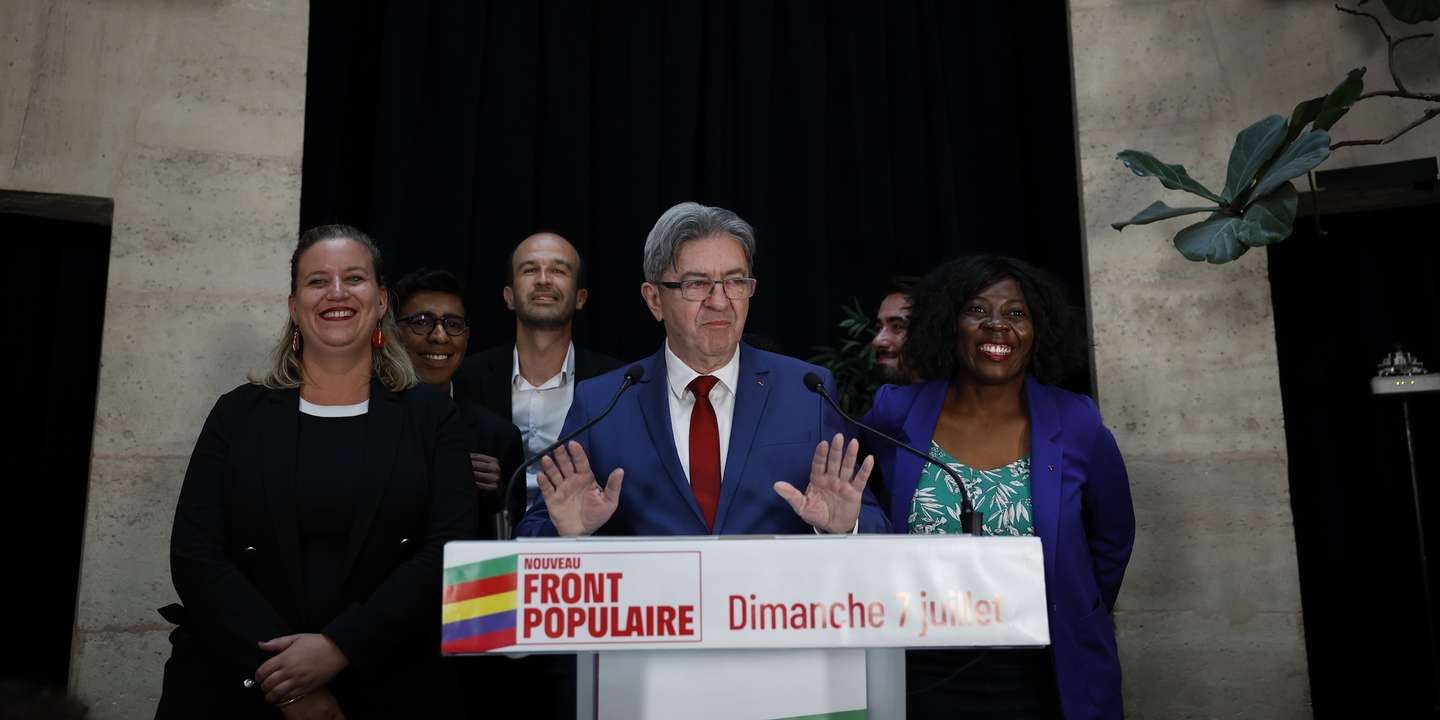 epa11465646 Jean-Luc Melenchon leader of La France Insoumise (LFI) reacts after the announcement of the results of the second round of the legislative elections in Paris, France, 07 July 2024. France voted on 07 July for the second round of the legislative elections. According to thE first official results, the leftist alliance Le Nouveau Front Populaire came ahead of the French President Macron party and the extreme right one the  Rassemblement national (RN).  EPA/ANDRE PAIN