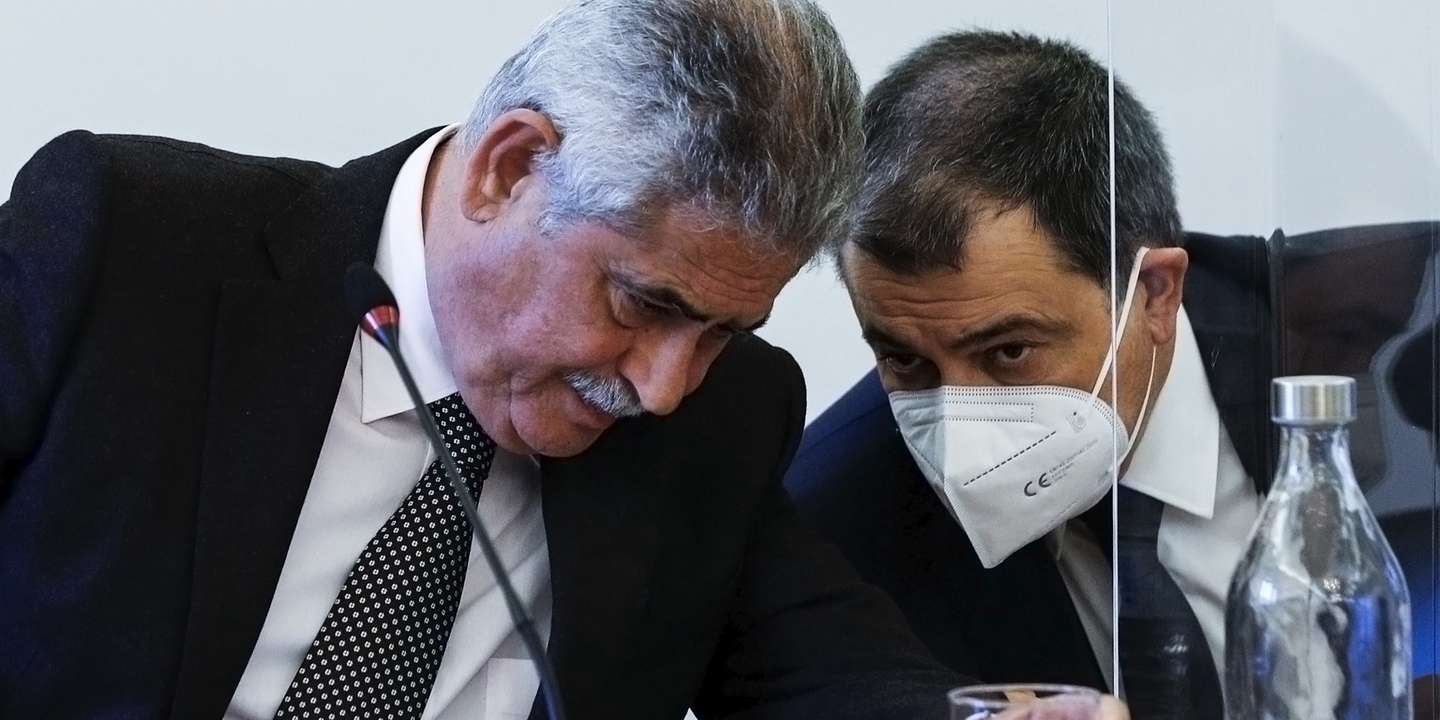 O presidente do Conselho de Administração da Promovalor, Luís Filipe Vieira (E), durante a audição na Comissão Eventual de Inquérito Parlamentar às perdas registadas pelo Novo Banco e imputadas ao Fundo de Resolução, na Assembleia da República, em Lisboa, 10 de maio de 2021. ANTÓNIO COTRIM/LUSA