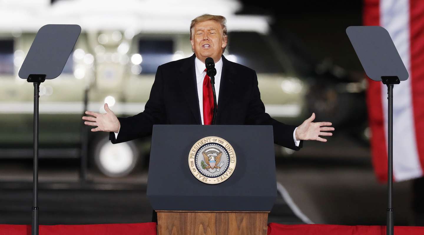 epa08926645 (FILE) - US President Donald J. Trump  participates in an election eve campaign rally on behalf of Republican Georgia Senators Kelly Loeffler and David Perdue at Dalton Regional Airport in Dalton, Georgia, USA, 04 January 2021 (reissued 08 January 2021). US President Donald Trump on 08 January 2021 tweeted 'To all those who have asked, I will not be going to the inauguration on 20 January'.  EPA/ERIK S. LESSER