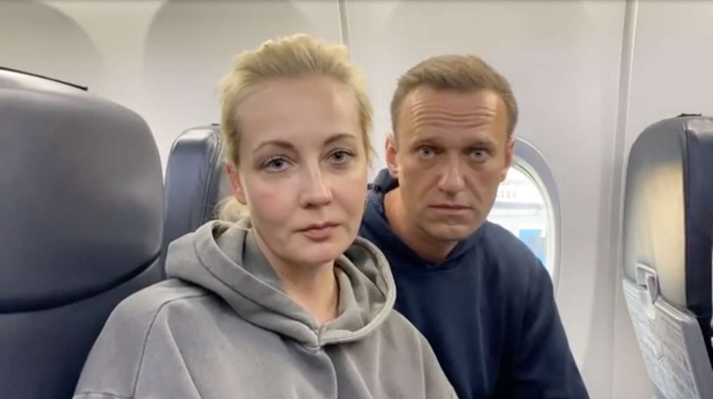 epa08959647 A frame grab of Alexei Navalny and Yulia Navalnaya taken from a video posted on the Instagram account @navalny shows Russian opposition Leader Alexei Navalny before his flight at the Berlin Brandenburg International Airport BER in Schoenefeld, Germany, 17 January 2021 (reissued 23 January 2021). Yulia Navalnaya, wife of Russian opposition leader Alexei Navalny, said 23 January 2021 she has been arrested by police during the protests in Moscow, Russia.  EPA/ALEXEI NAVALNY INSTAGRAM *** Local Caption *** 56625894