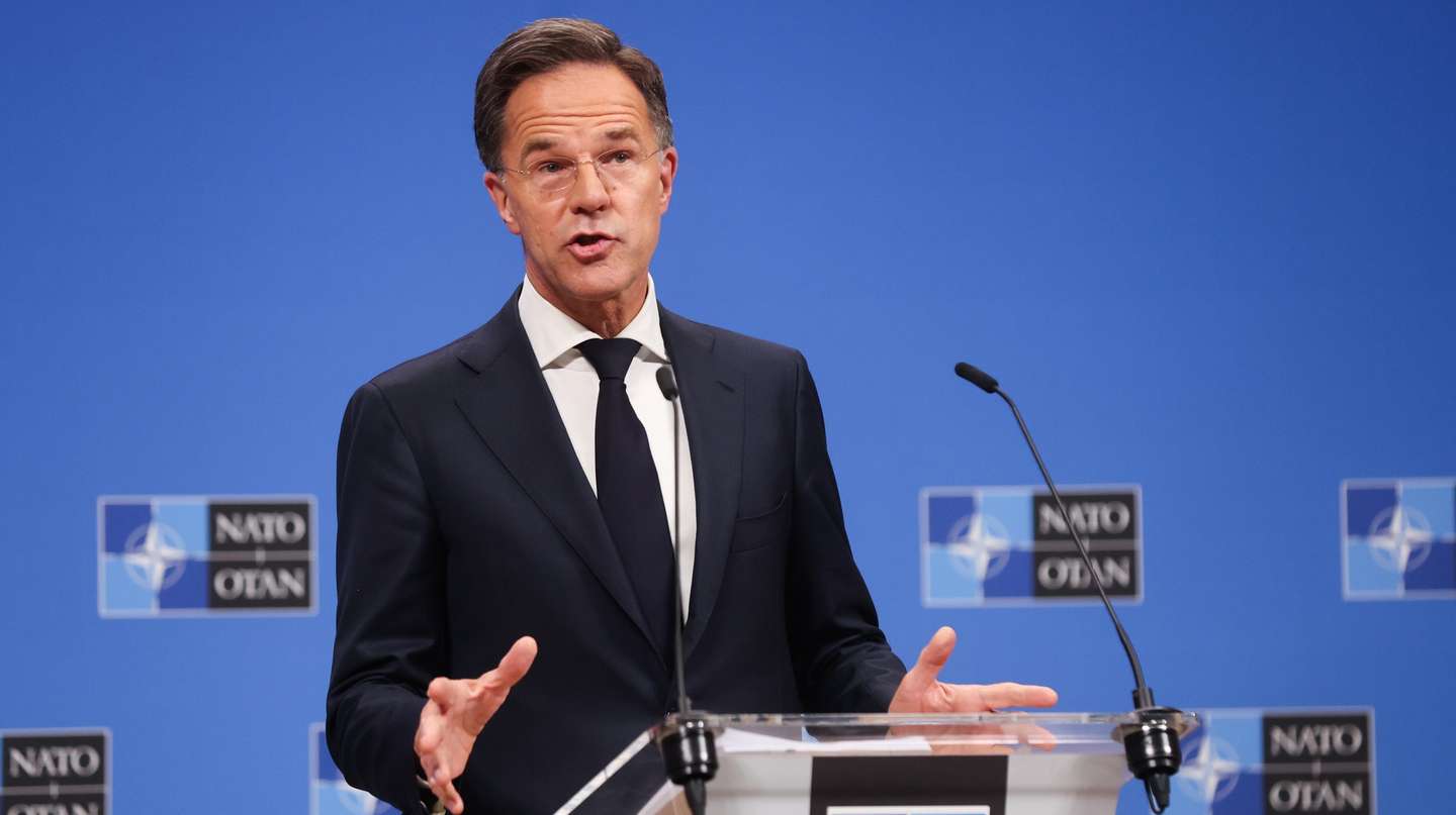 epa13046405 NATO Secretary General Mark Rutte gives a press conference during a meeting of North Atlantic Treaty Organization (NATO) defense ministers at the Alliance headquarters in Brussels, Belgium, 18 June 2026. NATO defense ministers are discussing strengthening Allied deterrence and defense, increasing defense investment commitments, enhancing defense industrial capacity, continued support for Ukraine, and preparations for the upcoming NATO Summit in Ankara, Turkey.  EPA/Olivier Hoslet