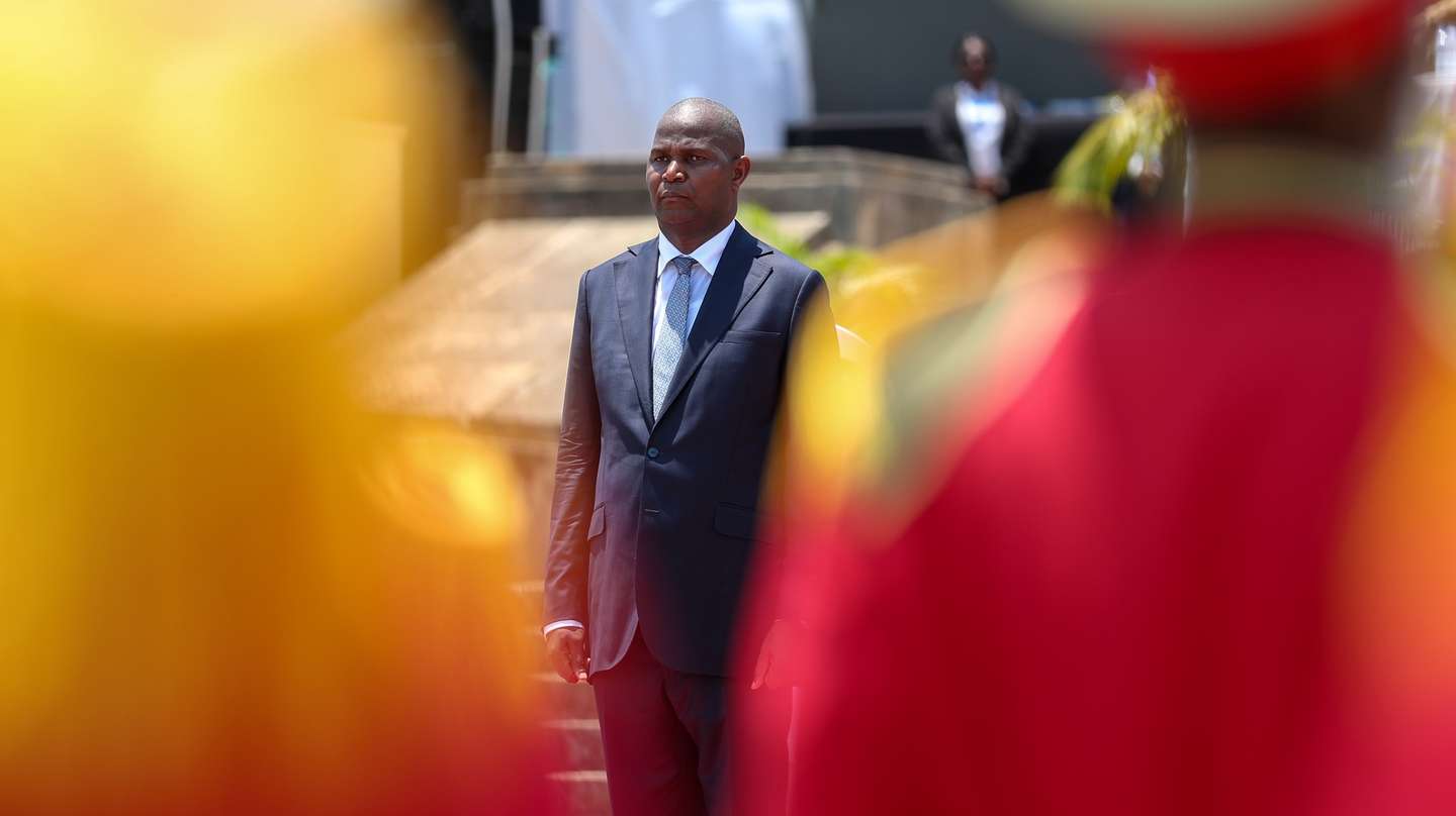 epa11826031 Mozambique's President-elect Daniel Chapo attends his inauguration ceremony as Mozambique's fifth president at Independence Square in Maputo, Mozambique, 15 January 2025. On 23 December, Chapo, 48, was declared the winner of the presidential election by the Constitutional Council (CC) with 65 percent of the vote in the general elections held on 9 October, which included legislative and provincial assembly elections also won by Frelimo.  EPA/LUISA NHANTUMBO