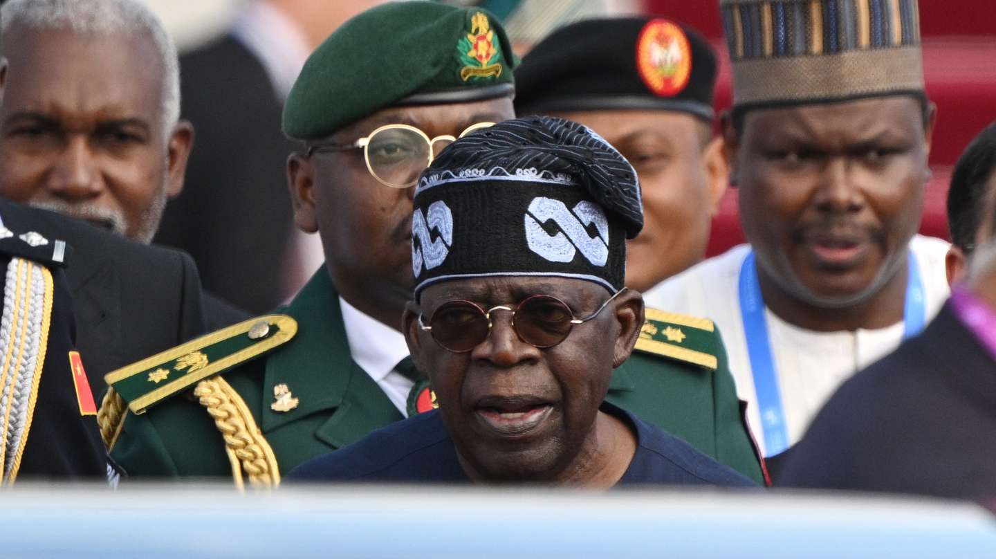 epa11576773 Nigeria’s President Bola Ahmed Tinubu arrives at Beijing Capital International Airport ahead of the Forum on China-Africa Cooperation in Beijing, China, 01 September 2024.  EPA/GREG BAKER / POOL