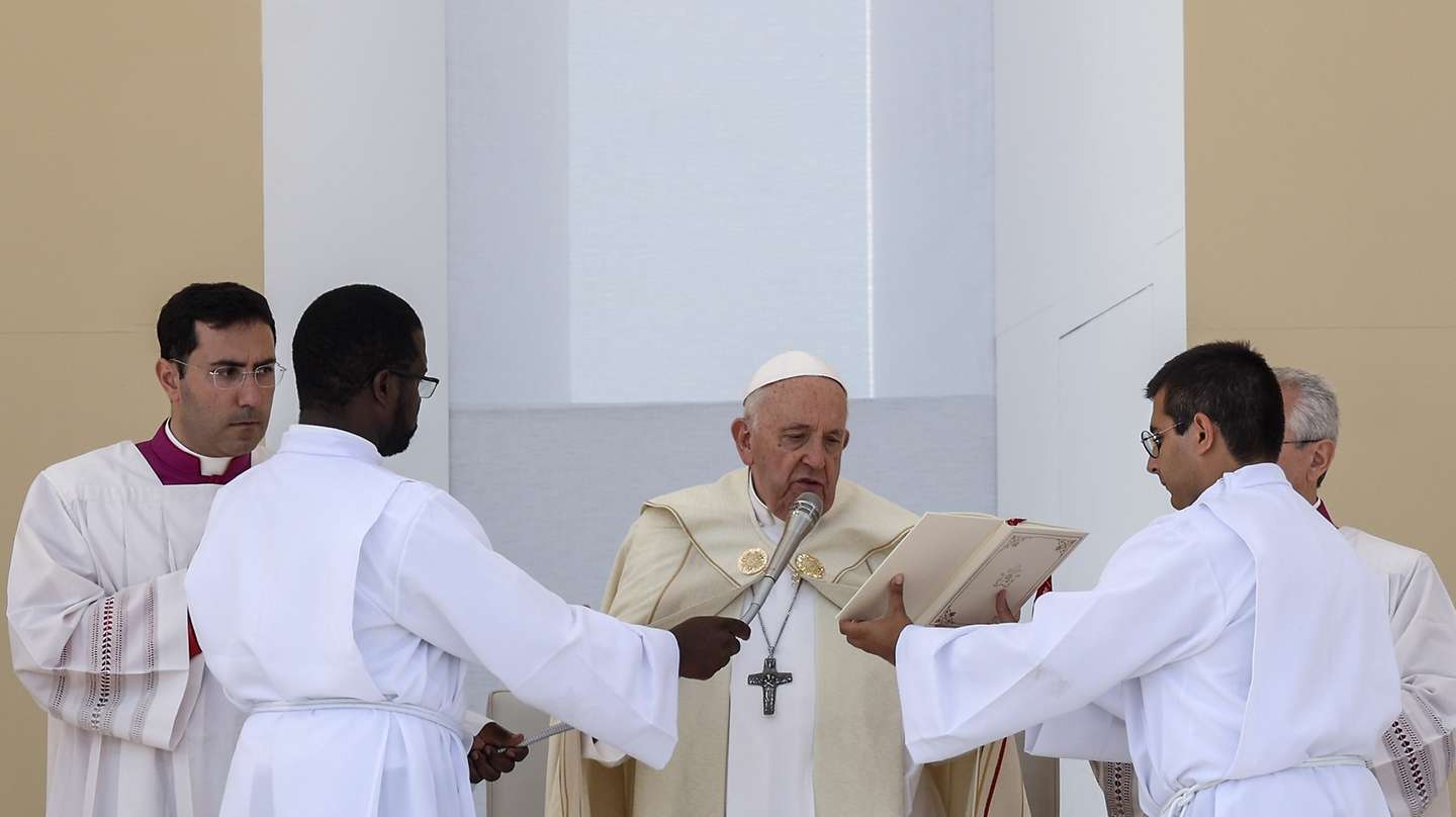 Pope Francis (2-R) celebrates the Holy Mass on the last day of World Youth Day (WYD) at Parque Tejo in Lisbon, Portugal, 06 August 2023. The Pontiff will be in Portugal on the occasion of World Youth Day (WYD), one of the main events of the Church that gathers the Pope with youngsters from around the world. MIGUEL A. LOPES/LUSA/POOL