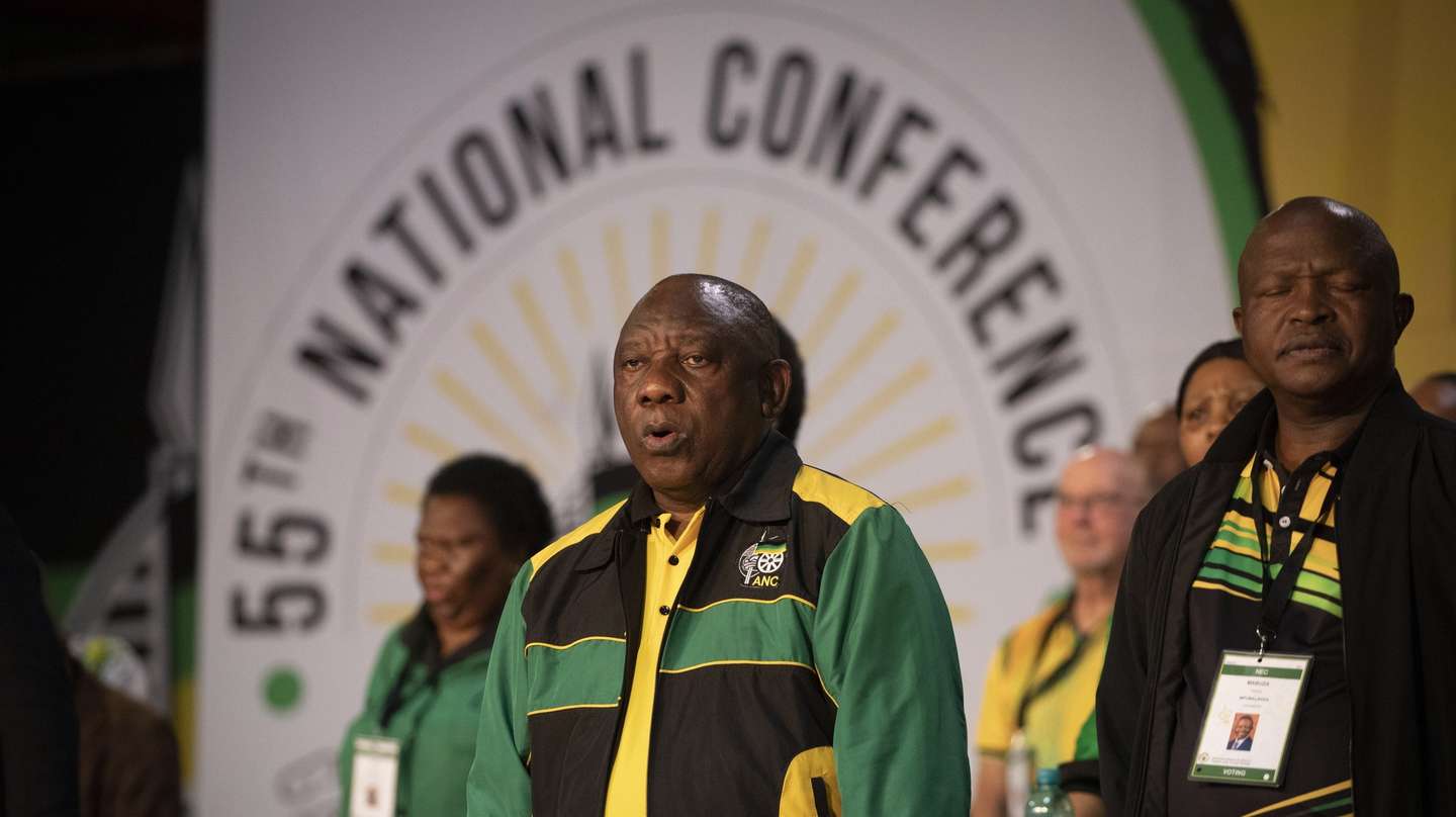 epa10368687 South African and ANC President, Cyril Ramaphosa  prior to his address at the 55th ANC (African National Congress) National Conference held in Johannesburg, South Africa, 16 December 2022. The event held every five years determines the leader of the ANC and the TOP 6 of the party as well as future ANC policy. This conference will be critical in the future of South African President Cyril Ramaphosa as he tries to retain leadership of the party after the damming Phala Phala report.  EPA/KIM LUDBROOK