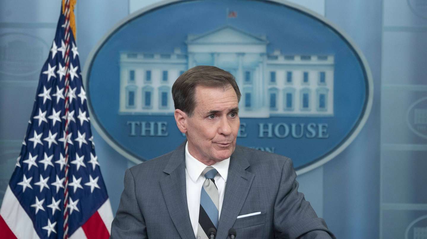 epa10537481 National Security Advisor for Strategic Communications John Kirby particiaptes in a news briefing during which he discussed the situation in Ukraine and US President Joe Biden's upcoming trip to Canada, in the James Brady Press Briefing Room of the White House, in Washington, DC, USA, 22 March 2023.  EPA/BONNIE CASH / POOL