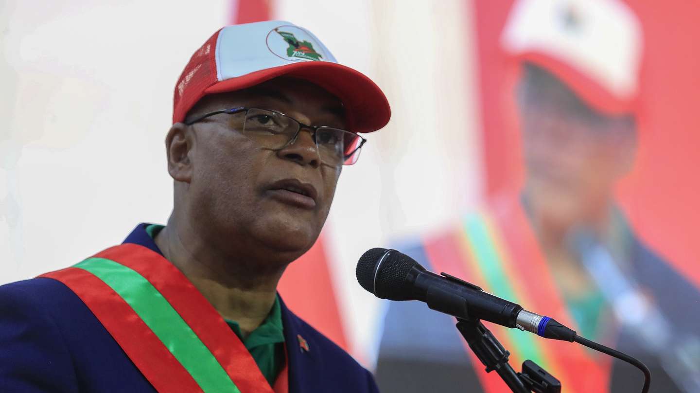 Adalberto Costa Junior speaks after being re-elected president of the National Union for the Total Independence of Angola (UNITA), defeating Rafael Massanga Savimbi in the race for leadership of Angola's largest opposition party at the XIV Ordinary Congress of UNITA, in Luanda, Angola, November 30, 2025. AMPE ROGERIO/LUSA