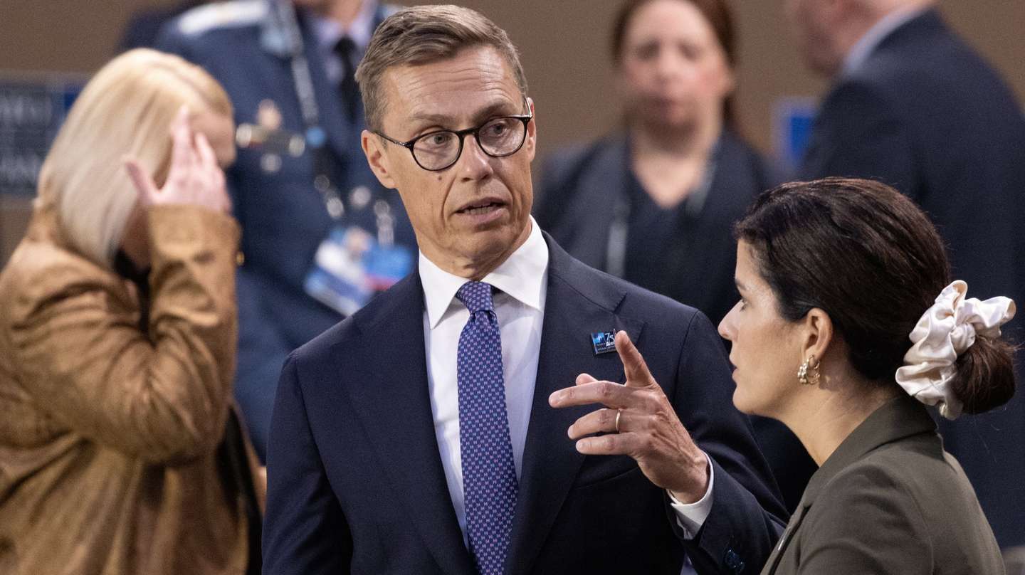 epa11472785 President of Finland Alexander Stubb (L) attends the North Atlantic Council meeting with Indo-Pacific partners during the NATO Summit at Walter E. Washington Convention Center in Washington, DC, USA, 11 July 2024. The 75th Anniversary NATO Summit is taking place in Washington, DC, from 09 to 11 July 2024.  EPA/MICHAEL REYNOLDS
