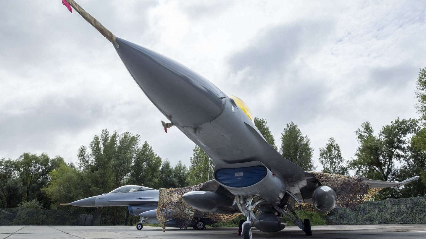 epa11525685 A handout picture made available by the Presidential Press Service shows American single-engine supersonic multirole fighter F-16 jets during a ceremony to mark Air Force Day of the Armed Forces of Ukraine at an undisclosed location in Ukraine, 04 August 2024, amid the Russian invasion.  EPA/PRESIDENTIAL PRESS SERVICE HANDOUT  HANDOUT EDITORIAL USE ONLY/NO SALESHANDOUT EDITORIAL USE ONLY/NO SALES