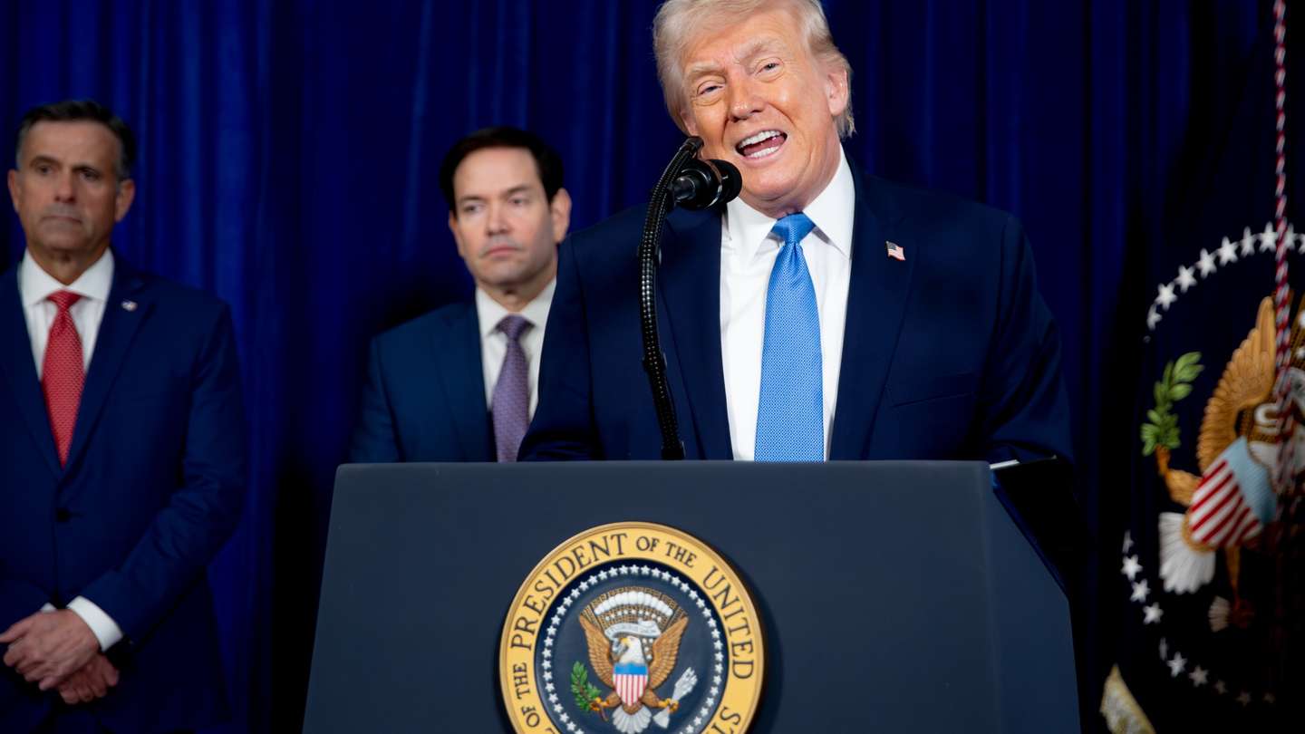 epa12624868 US President Donald Trump speaks during a news conference at the Mar-a-Lago Club in Palm Beach, Florida, USA, 03 January 2026. Venezuelan President Nicolas Maduro has been charged in the US after he was captured and flown out of Venezuela, following a series of airstrikes that mark an extraordinary escalation in the Trump administration's months-long campaign against the country.  EPA/NICOLE COMBEAU / POOL