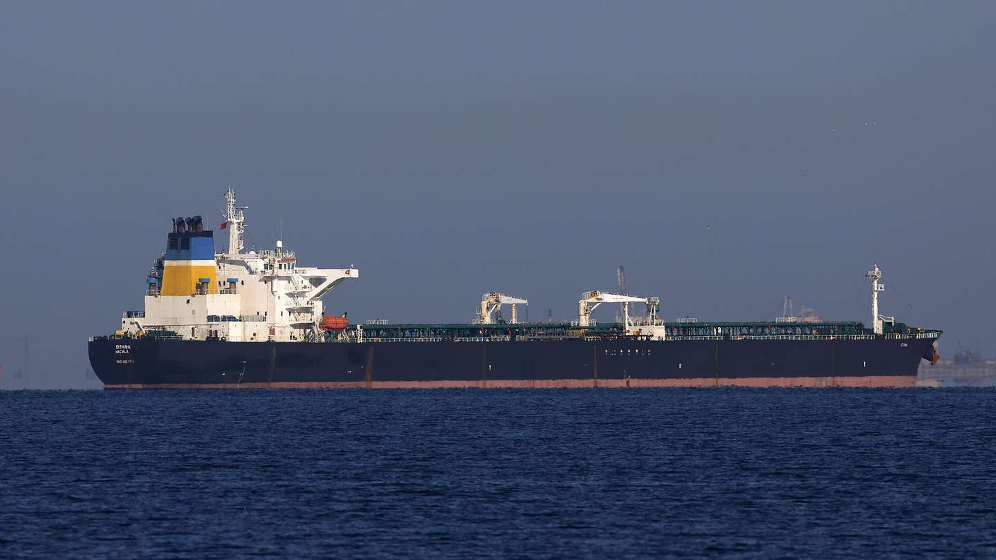 epa12845731 The Denya oil tanker is seen in the Gulf of Fos-sur-Mer in southern France, 24 March 2026. French President Macron announced on 20 March 2026 that the French Navy intercepted and boarded the oil tanker Deyna in the Mediterranean. The vessel is suspected of being part of Russia's 'shadow fleet,' used to transport oil in violation of international sanctions.  EPA/GUILLAUME HORCAJUELO