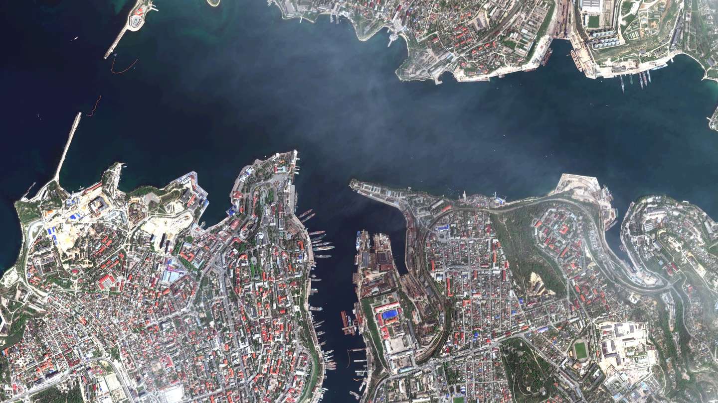 epa09917189 A handout satellite image made available by Maxar Technologies shows a general view of the Black Sea port of Sevastopol, Crimea, 29 April 2022.  EPA/MAXAR TECHNOLOGIES HANDOUT -- MANDATORY CREDIT: SATELLITE IMAGE 2022 MAXAR TECHNOLOGIES -- THE WATERMARK MAY NOT BE REMOVED/CROPPED -- HANDOUT EDITORIAL USE ONLY/NO SALES