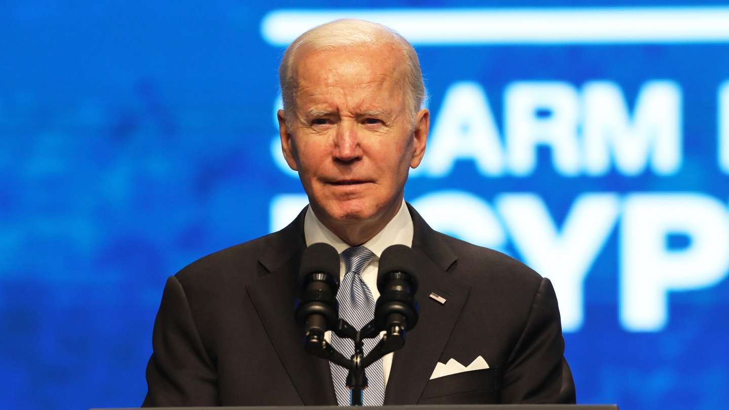 epa10300106 US President Joe Biden delivers his speech at the 2022 United Nations Climate Change Conference (COP27), in Sharm El-Sheikh, Egypt, 11 November 2022. The 2022 United Nations Climate Change Conference (COP27), runs from 06-18 November, and is expected to host one of the largest number of participants in the annual global climate conference as over 40,000 estimated attendees, including heads of states and governments, civil society, media and other relevant stakeholders will attend. The events will include a Climate Implementation Summit, thematic days, flagship initiatives, and Green Zone activities engaging with climate and other global challenges.  EPA/KHALED ELFIQI