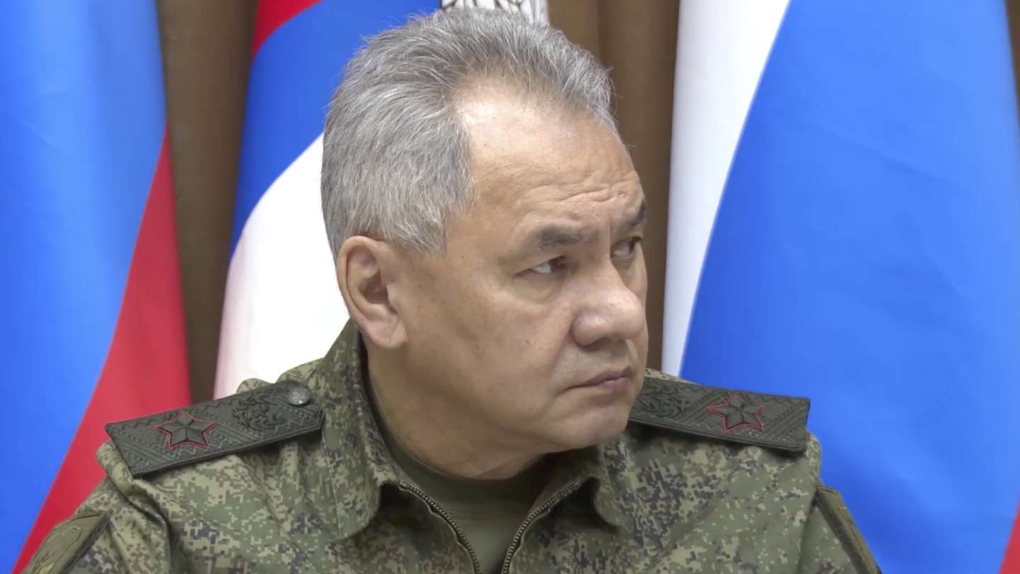 epa10296353 A handout still image taken from a handout video provided by the Russian Defence ministry press-service shows Russia's Defence Minister Sergei Shoigu listens to a report of the General of the Army Sergei Surovikin, commander of the joint group of troops in the area of ​​the special military operation, about situation in Kherson region, in Moscow, Russia, 09 November 2022. The Russian military will transfer their units to the left bank of the Dnieper river, General of the Army Sergei Surovikin, commander of the joint group of troops in the area of ​​the special military operation, said while reporting to Russian Defense Minister Sergei Shoigu. 'Comprehensively assessing the current situation, it is proposed to take up defense along the left bank of the Dnieper River. I understand that this is a very difficult decision,' Surovikin said.  EPA/RUSSIAN DEFENCE MINISTRY PRESS SERVICE / HANDOUT  HANDOUT EDITORIAL USE ONLY/NO SALES
