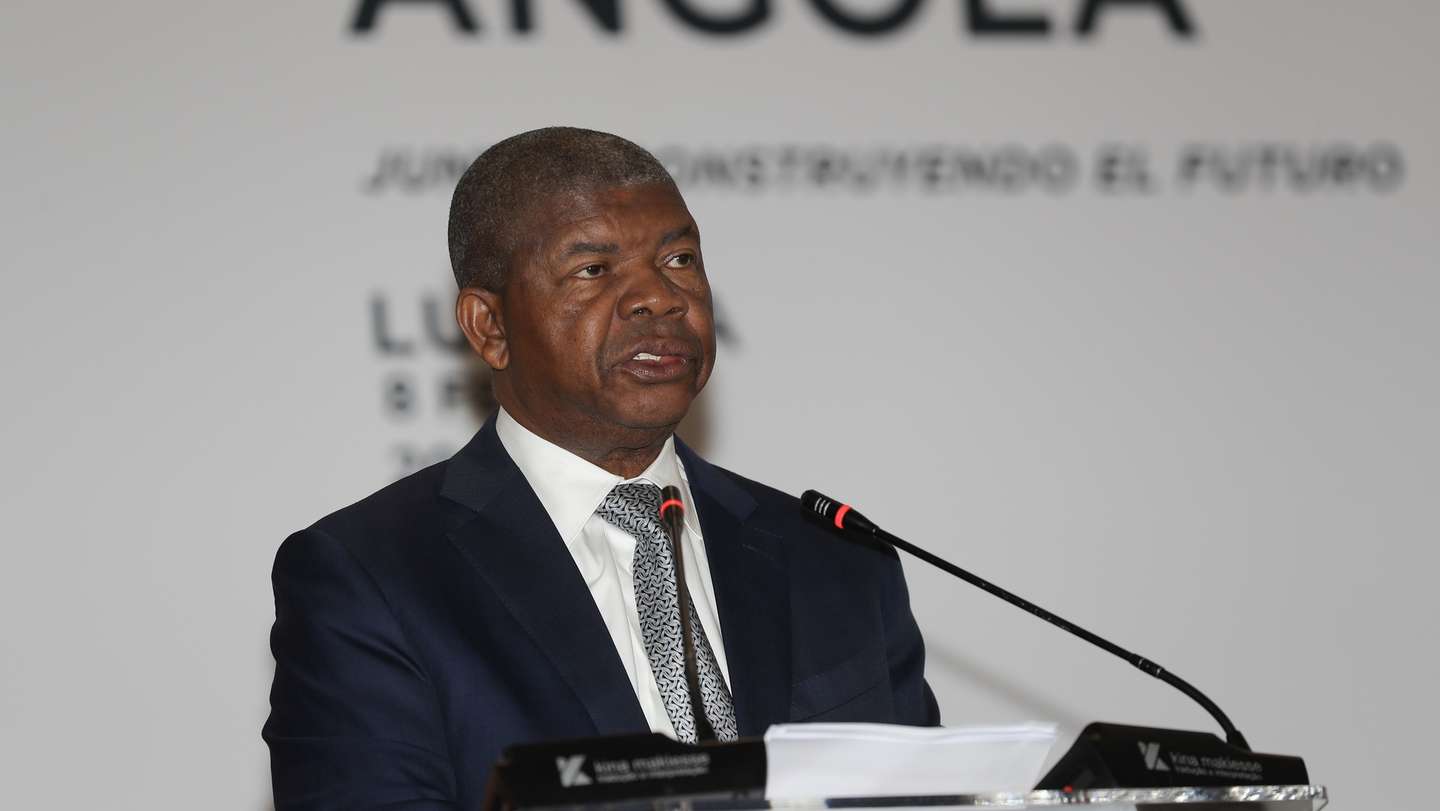 Angola's President Joao Lourenco and Felipe VI King of Spain (not seen) attend a Business Forum on the last day visit in Luanda, Angola, 08 February 2023. AMPE ROGERIO/LUSA