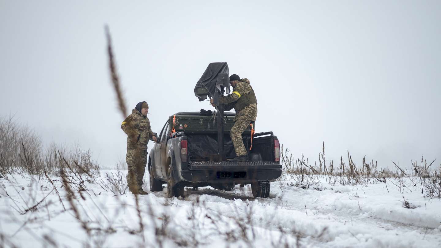 epa12742223 Ukrainian servicemen from an anti-drone mobile fire team prepare to intercept Russian drones at an undisclosed location in the Chernihiv region, northern Ukraine, 14 February 2026 (issued 15 February 2026), amid the Russian invasion.  EPA/ARTEM DERKACHOV
