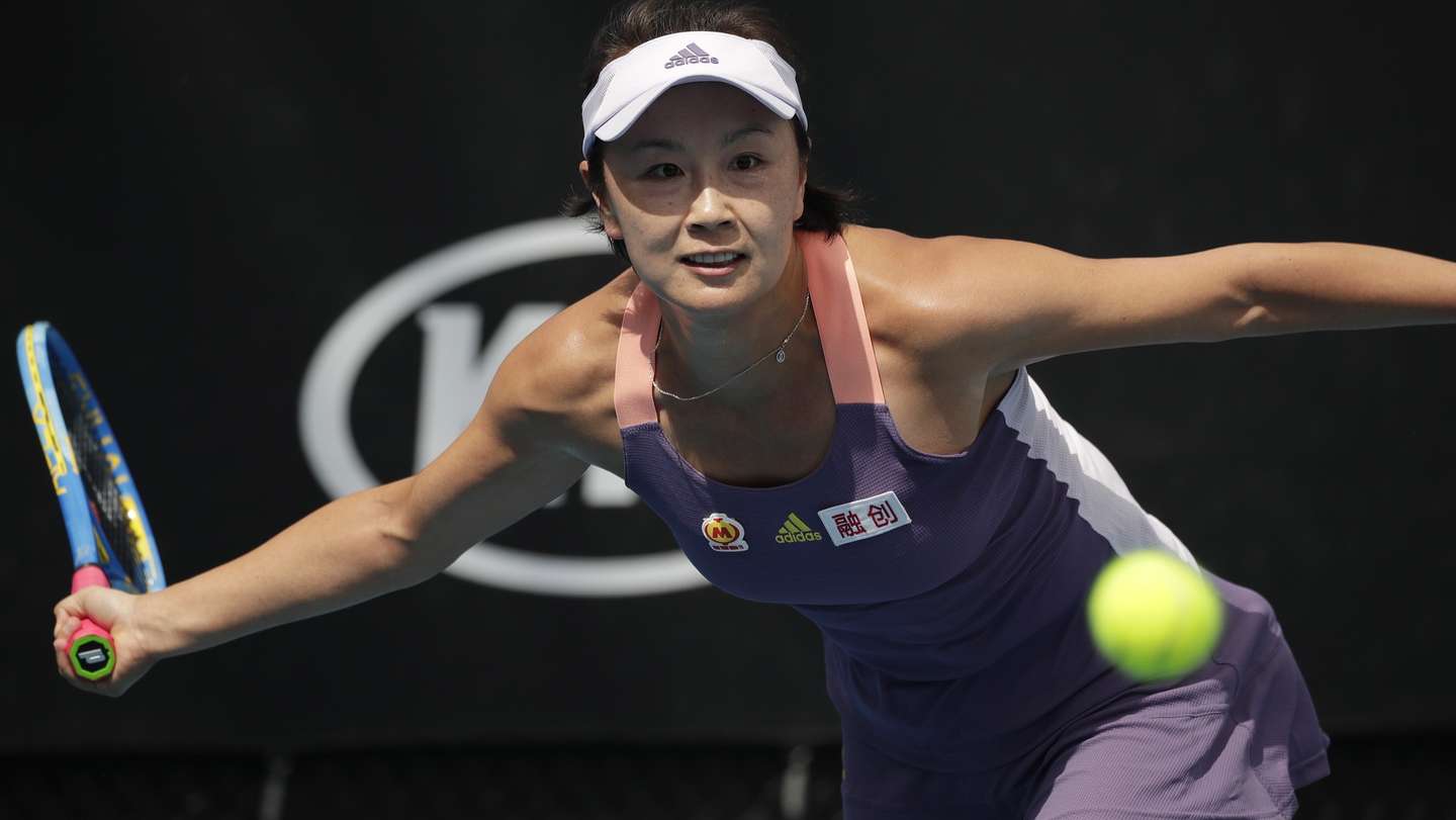 epa09591476 (FILE) - Peng Shuai of China in action during her women's singles first round match against Nao Hibino of Japan at the Australian Open Grand Slam tennis tournament in Melbourne, Australia, 21 January 2020 (re-issued 19 November 2021). The Women’s Tennis Association (WTA) chief executive Steve Simon said in an interview with a US broadcaster on 18 November 2021 that the WTA could pull their business and deals out of China over the uncertainty of Peng Shuai's situation. Peng has not been seen in public since 02 November 2021 following a post of her on social alleging that she was sexually assaulted by a former Chinese vice premier.  EPA/FRANCIS MALASIG *** Local Caption *** 55786094